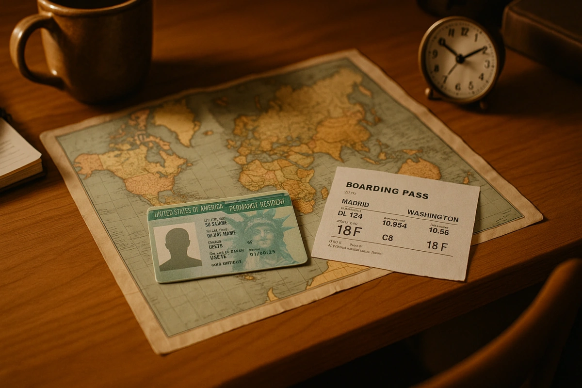 Green card travel calculator dashboard showing 6-month and 1-year travel limits