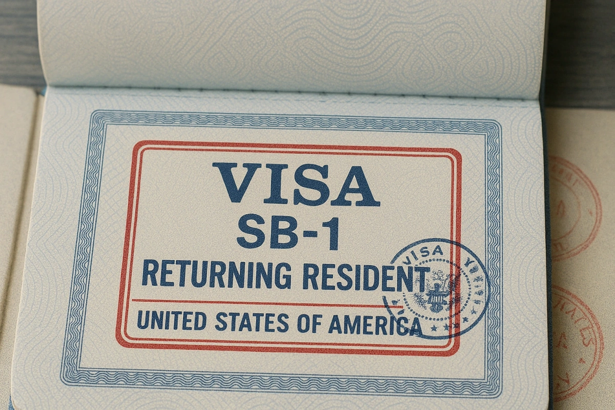 SB-1 returning resident visa stamp in U.S. passport for green card holder who stayed abroad over one year